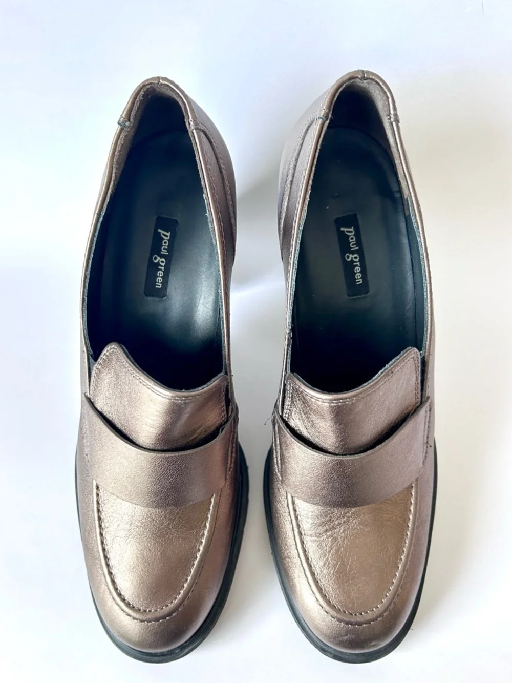 Paul Green Nina Loafer Pump Size 9.5 Grunge Metallic Bronze Leather Platform